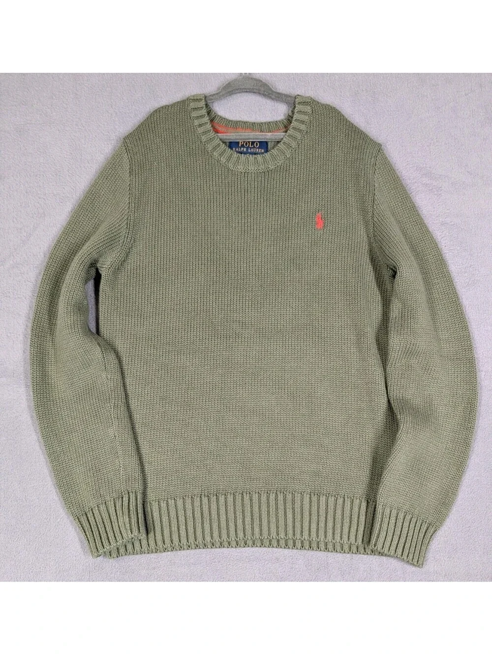Polo Ralph Lauren Boys M 10-12 Olive Green Cotton Crewneck Sweater Pony Logo NWT